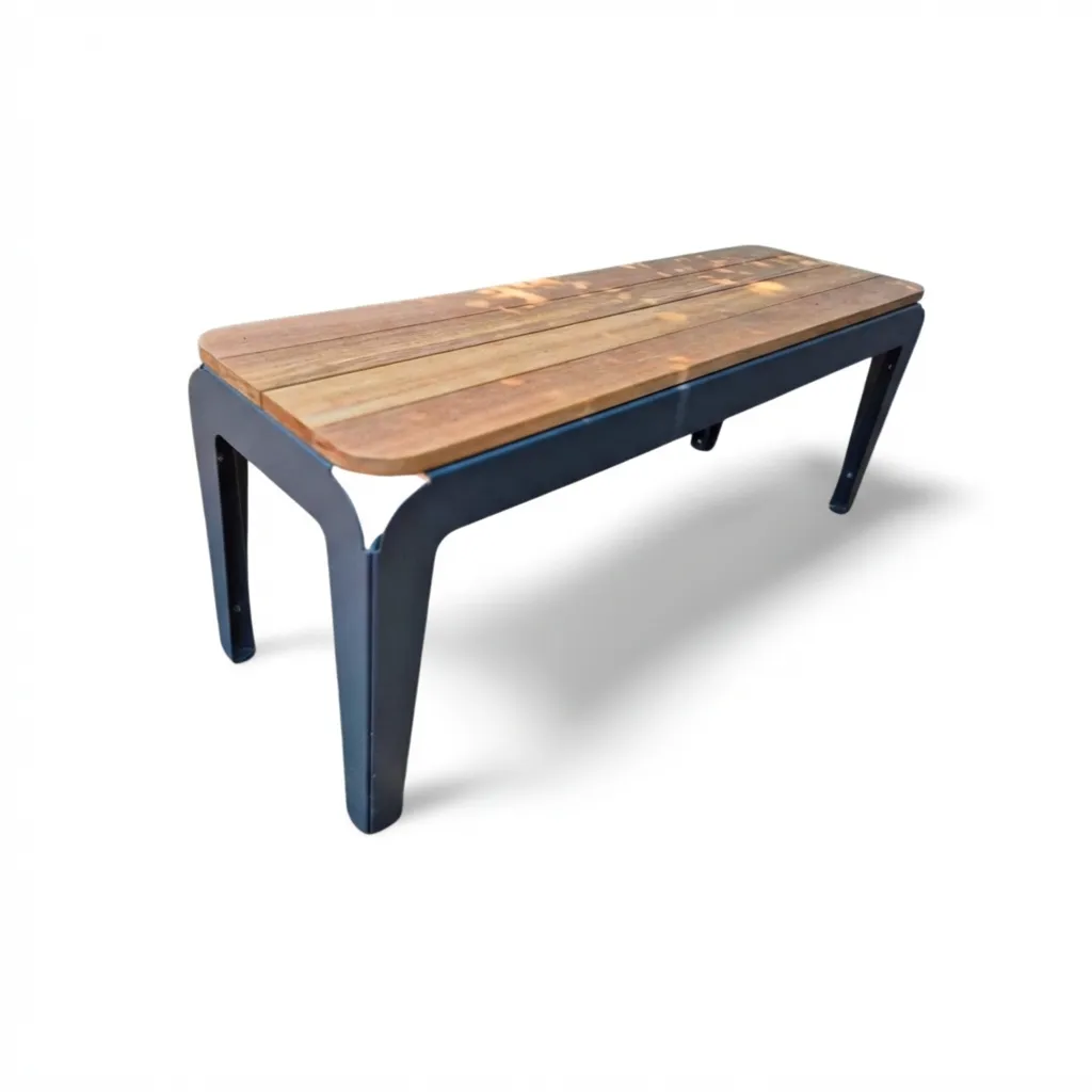 Asiento doble de metal con cubierta de madera (Gris Claro, 2 personas)