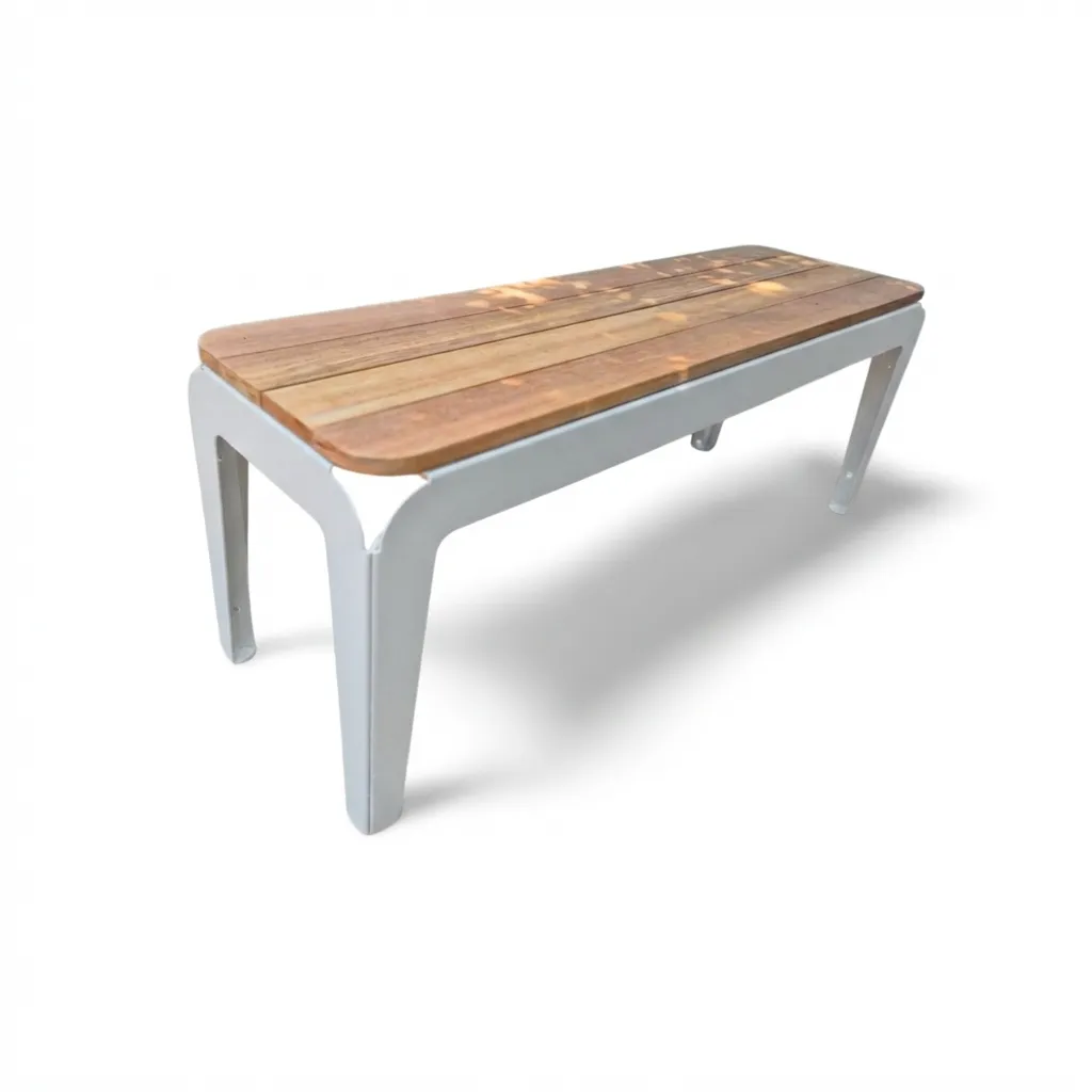 Asiento doble de metal con cubierta de madera