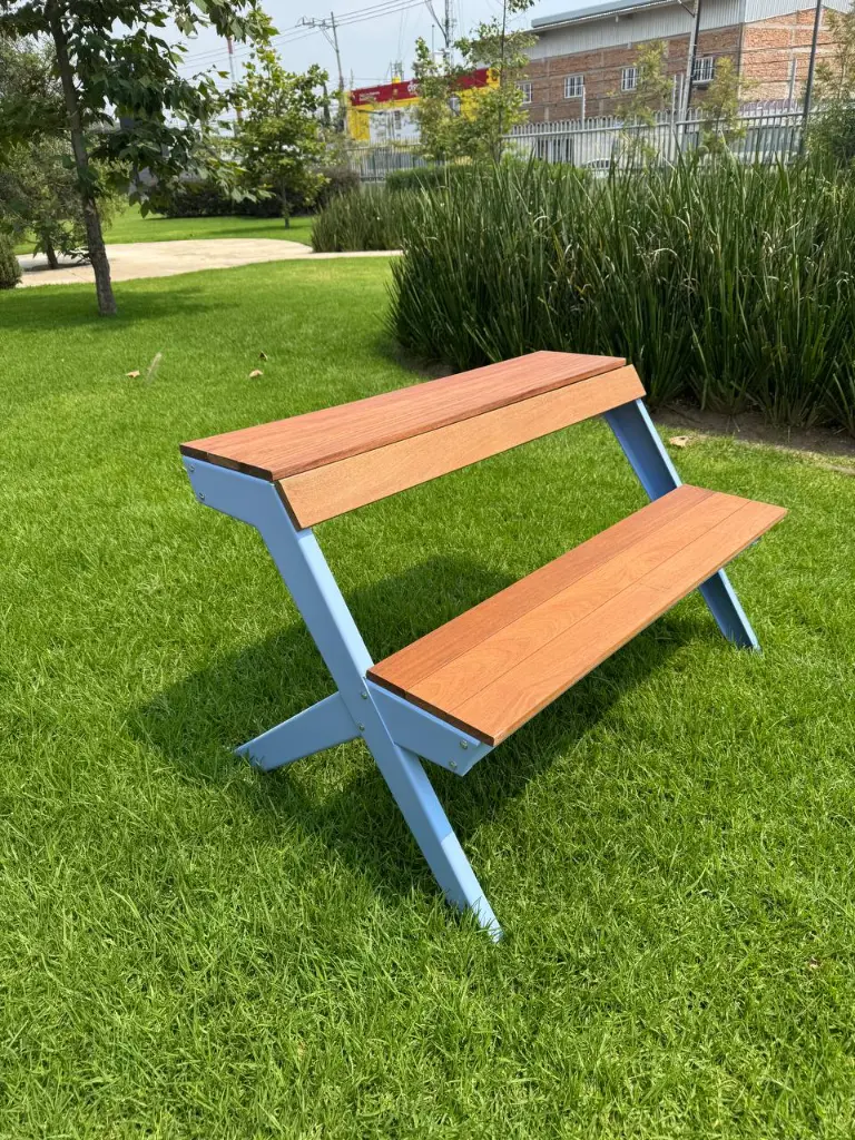 Banca y Mesa Picnic 3 personas, Galvanizada, Pintura Electroestática, Madera Tropical